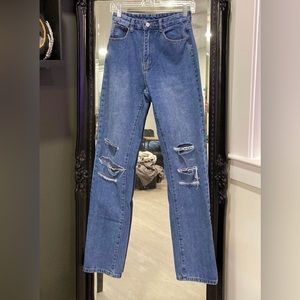 Ripped straight leg jeans